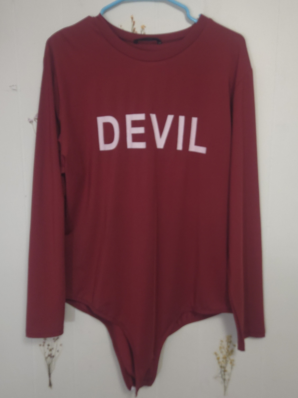 SHEIN Maroon Long-Sleeve 'DEVIL' Bodysuit